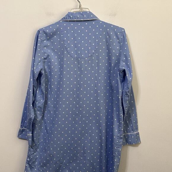 LRL Sleep Shirt M Blue Flannel Polka Dot Lauren Ralph Lauren Soft Logo Lounge - Picture 7 of 10
